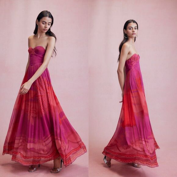 NWT Hemant & Nandita Strapless Soma Chiffon Long Maxi Dress Small $638 - Picture 2 of 8